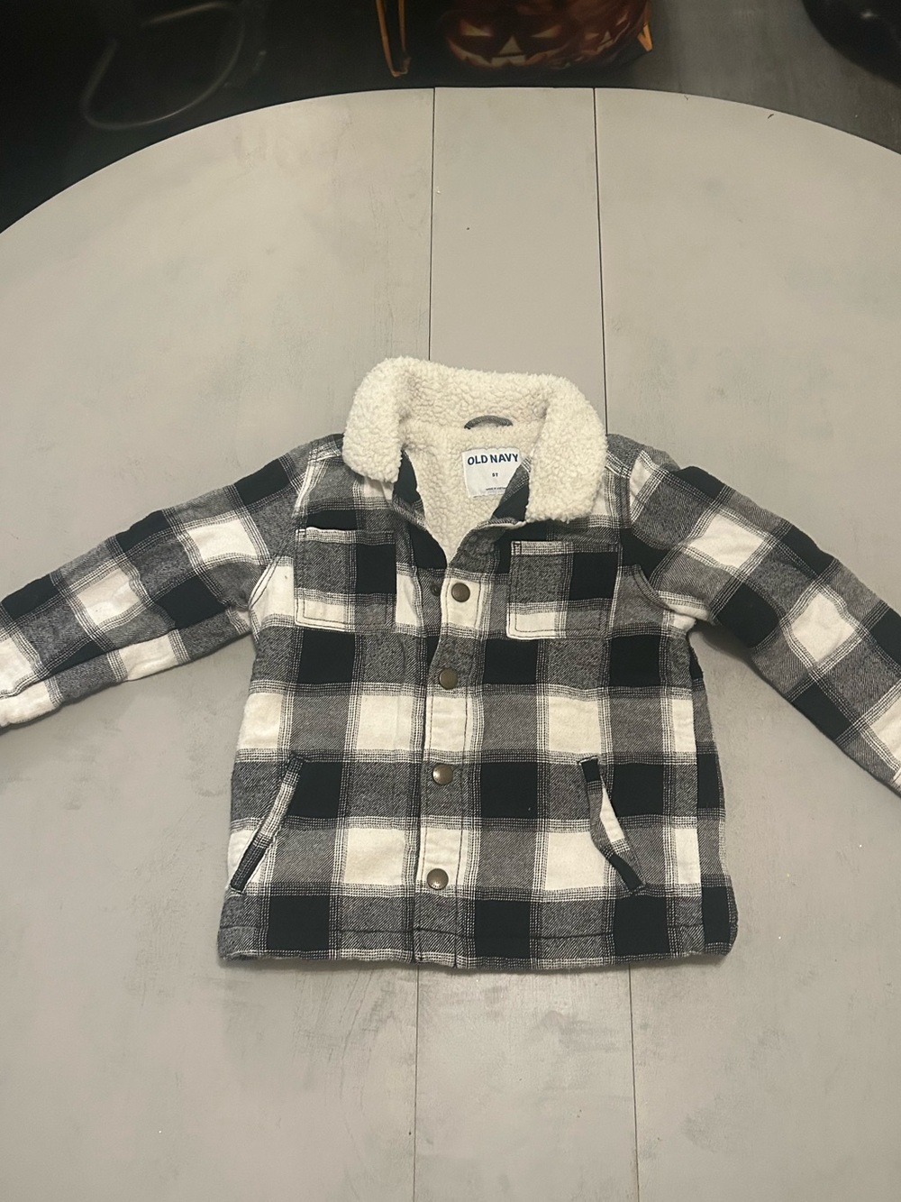 Old Navy Black & White Plaid Sherpa-Lined Kids Jacket